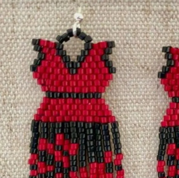 Red Dress Beaded Earrings - Picture 2 of 3
